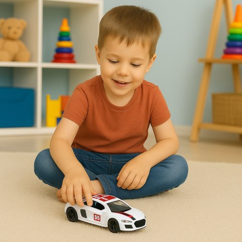 Samochód Sportowy Metalowy Napęd Pull Back Światła Dźwięki Biały 1:43 LEAN TOYS