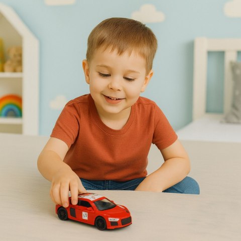 Samochód Sportowy Metalowy Napęd Pull Back Światła Dźwięki Czerwony 1:43 LEAN TOYS