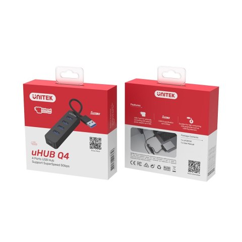 Hub USB-A; 4x USB-A 3.1; Aktywny; 10W; H1117A Unitek