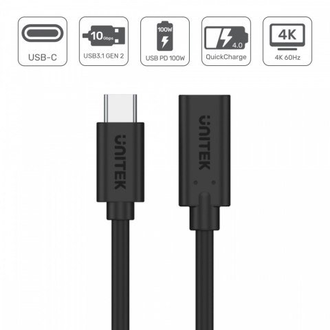 Przedłużacz USB-C 3.1 10Gbps; 4K; PD 100W; M/F; 1m; C14086BK-1M Unitek