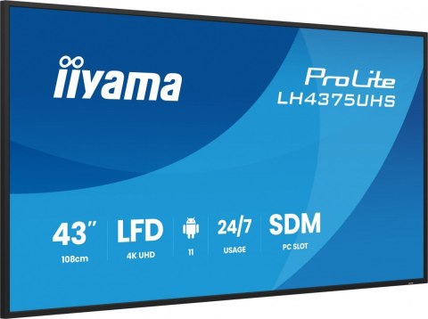 Monitor 43 cale LH4375UHS-B2AG,24/7,IPS,ANDROID.11,4K, WiFi, iiSignage2, FailOver, EShare, 24/7, full daisy chain IIYAMA