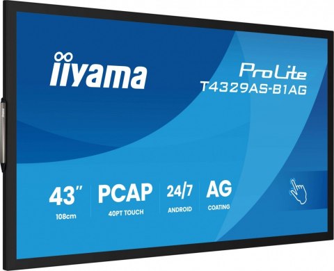 Monitor 43 cale T4329AS-B1AG VA,4K,HDMIx2,USB-C,RJ45,2x10W,WiFi, Android 14, Signal FailOver, Whiteboard, iiSignage (CMS), i IIYAMA