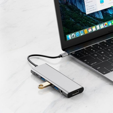 9w1 HUB Adapter USB-C USB-A HDMI SD TF PD 100W mini jack 3.5 4K 60Hz - szary Tech-Protect