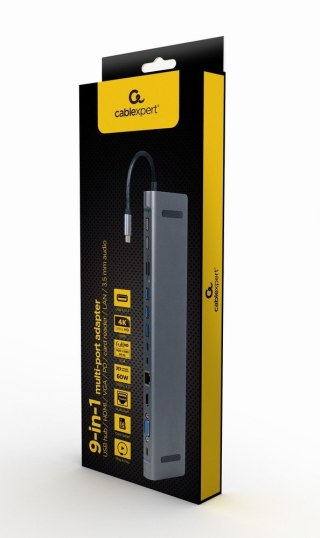 Hub USB-C HDMI GbE 3xUSB 3.1 2xUSB 2.0 2xUSB-C USB-C PD Card VGA Gembird
