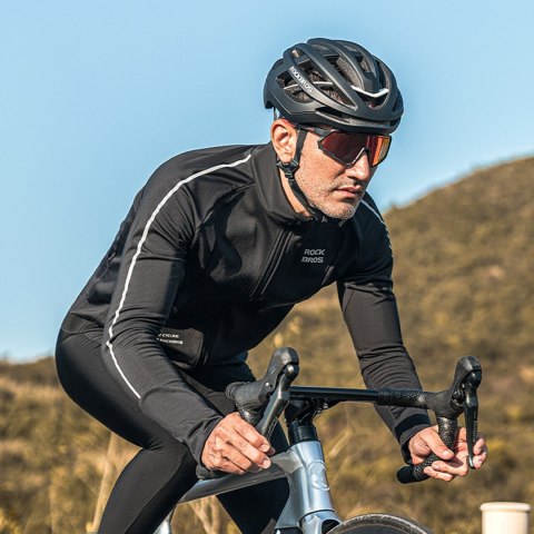 Koszulka kolarska rowerowa z długim rękawem ciepła jesień/zima XXL - czarna ROCKBROS