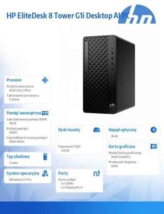 Komputer EliteDesk 8 Tower G1i U5-235 512GB/16GB/W11P A55S1ET HP Inc.