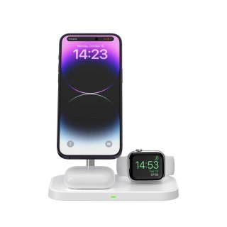 Ładowarka indukcyjna 3w1 ze stojakiem na smartfon Apple Watch AirPods MagSafe - biała Tech-Protect