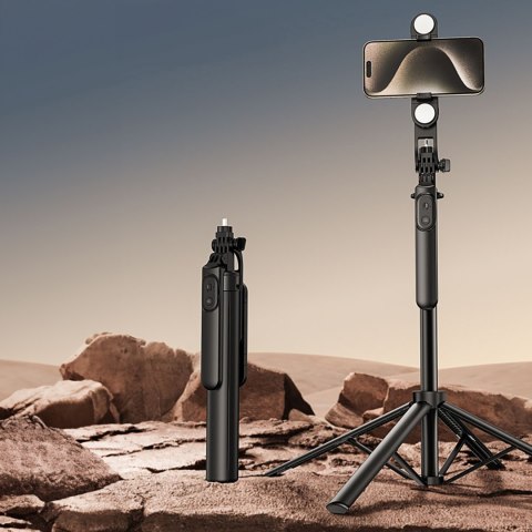 Selfie stick teleskopowy statyw do zdjęć z podwójną lampą i uchwytem na telefon 1.75m WOZINSKY