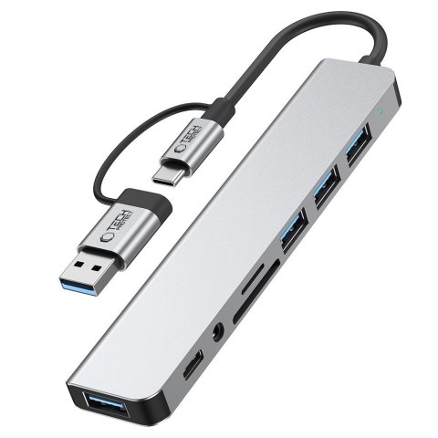 HUB rozdzielacz wielofunkcyjny 8w1 USB-C USB-A SD/TF AV3.5 - szary Tech-Protect