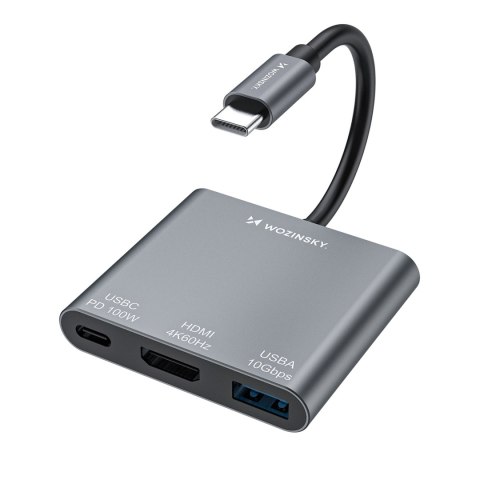 Hub rozdzielacz USB-C na USB-C USB-A HDMI PD 10 Gb/s 4K - szary WOZINSKY