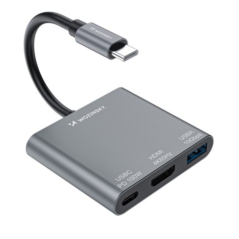 Hub rozdzielacz USB-C na USB-C USB-A HDMI PD 10 Gb/s 4K - szary WOZINSKY