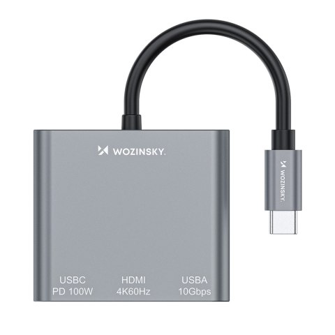 Hub rozdzielacz USB-C na USB-C USB-A HDMI PD 10 Gb/s 4K - szary WOZINSKY