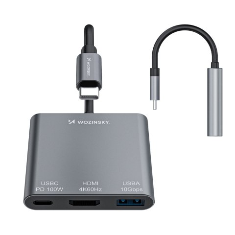Hub rozdzielacz USB-C na USB-C USB-A HDMI PD 10 Gb/s 4K - szary WOZINSKY