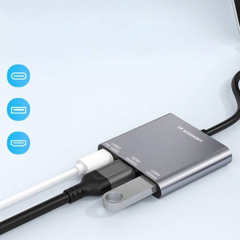 Hub rozdzielacz USB-C na USB-C USB-A HDMI PD 10 Gb/s 4K - szary WOZINSKY