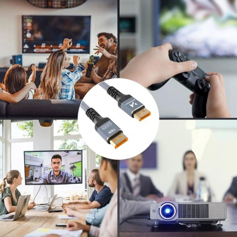 Kabel przewód DisplayPort z ceryfikatem VESA 80 Gb/s 16K HDR HDCP DSC 2m - czarny WOZINSKY