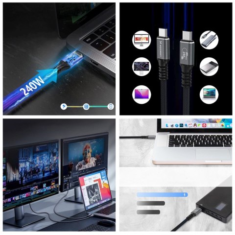 Kabel przewód Thunderbolt 4 USB-C 240W 4K 1m - czarny WOZINSKY