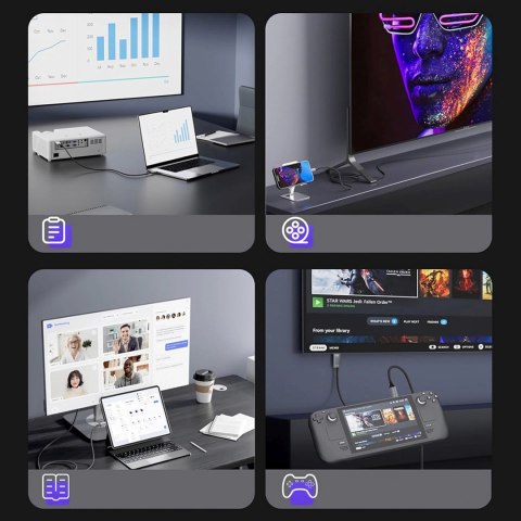 Kabel przewód USB-C - HDMI 4K 60Hz 1.8m - czarny WOZINSKY