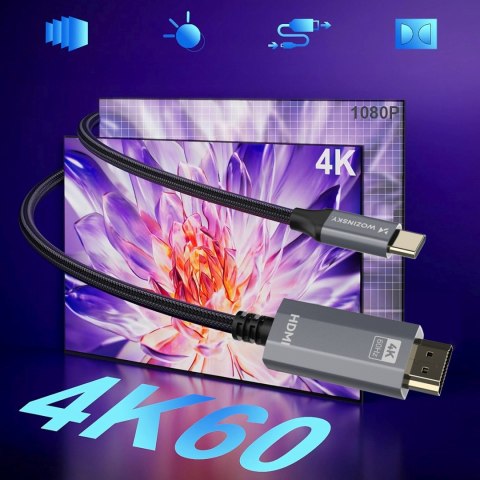 Kabel przewód USB-C - HDMI 4K 60Hz 1.8m - czarny WOZINSKY