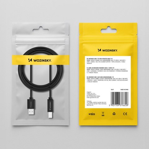 Kabel przewód do drukarki skanera USB-B - USB-A 480Mb/s 1m - czarny WOZINSKY