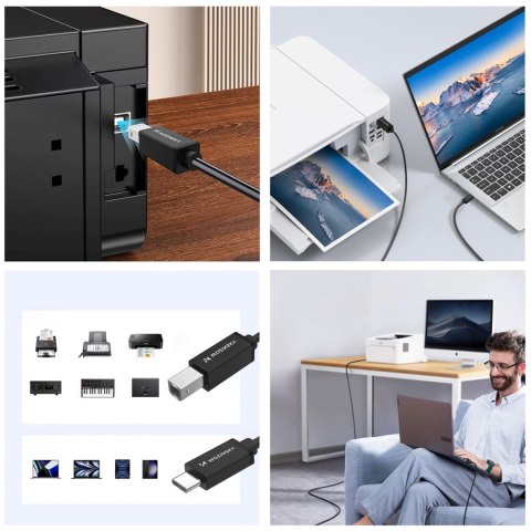 Kabel przewód do drukarki skanera USB-B - USB-C 1m - czarny WOZINSKY