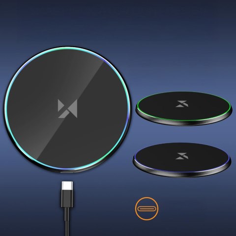 Ładowarka indukcyjna bezprzewodowa Qi z kablem USB-C 15W - czarny WOZINSKY