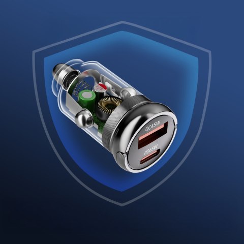 Ładowarka samochodowa USB-A USB-C PD QC 65W - czarna WOZINSKY