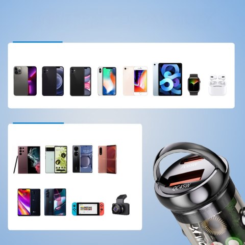 Ładowarka samochodowa USB-A USB-C PD QC 65W - czarna WOZINSKY