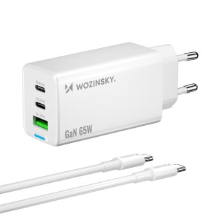 Ładowarka sieciowa GaN USB-A USB-C z kablem USB-C 65W - biała WOZINSKY