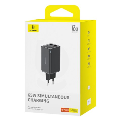 Ładowarka sieciowa GaN6 Pro 65W USB-C USB-A z kablem USB-C 100W 1m - czarna BASEUS