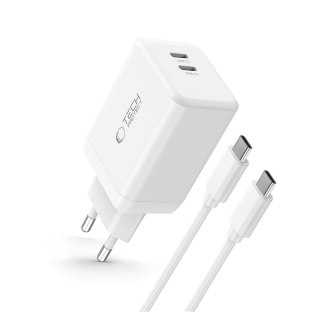 Ładowarka sieciowa NC45W-GAN 2x USB-C 45W z kablem USB-C - biała Tech-Protect