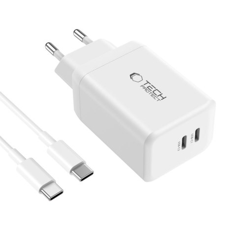 Ładowarka sieciowa NC45W-GAN 2x USB-C 45W z kablem USB-C - biała Tech-Protect