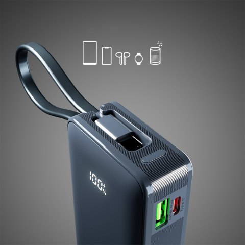 Powerbank 10000mAh USB-A USB-C z wyświetlaczem wbudowanym kablem USB-C 20W - ciemnoszary SBS