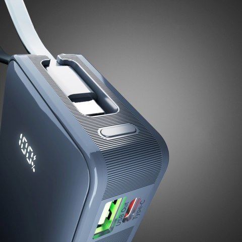 Powerbank 10000mAh USB-A USB-C z wyświetlaczem wbudowanym kablem USB-C 20W - ciemnoszary SBS