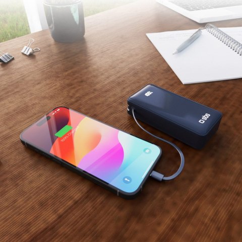 Powerbank 10000mAh USB-A USB-C z wyświetlaczem wbudowanym kablem USB-C 20W - ciemnoszary SBS