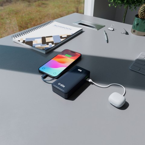 Powerbank 10000mAh USB-A USB-C z wyświetlaczem wbudowanym kablem USB-C 20W - ciemnoszary SBS