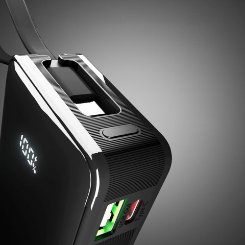 Powerbank 10000mAh USB-A USB-C z wyświetlaczem wbudowanym kablem USB-C 20W - czarny SBS