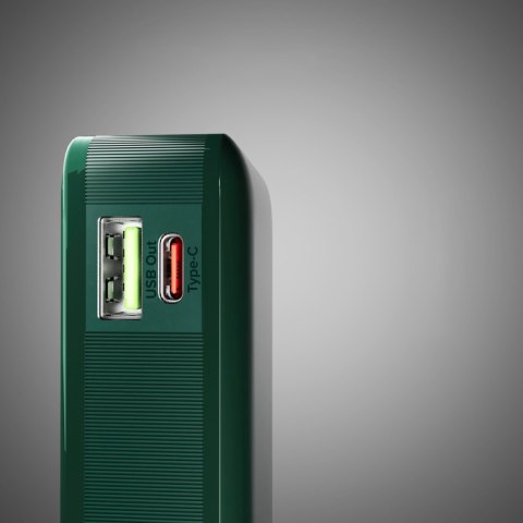 Powerbank 10000mAh USB-A USB-C z wyświetlaczem wbudowanym kablem USB-C 20W - zielony SBS