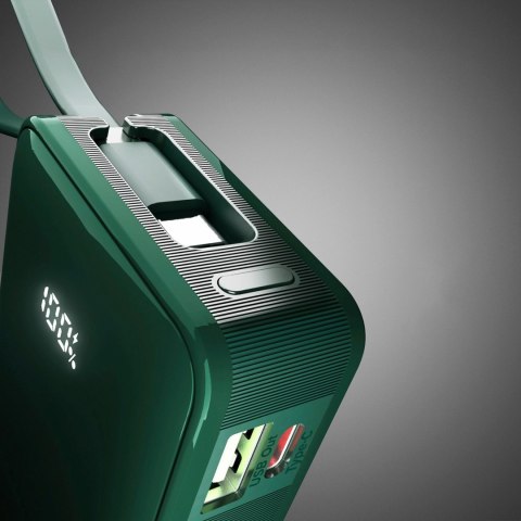 Powerbank 10000mAh USB-A USB-C z wyświetlaczem wbudowanym kablem USB-C 20W - zielony SBS