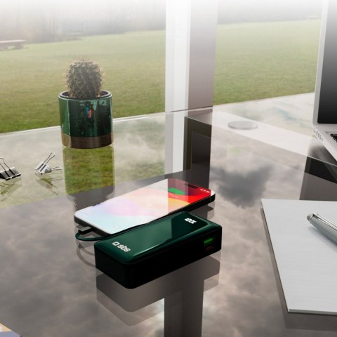 Powerbank 10000mAh USB-A USB-C z wyświetlaczem wbudowanym kablem USB-C 20W - zielony SBS