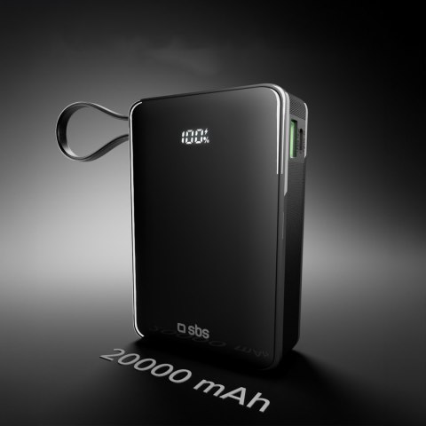 Powerbank 20000mAh USB-A USB-C z wyświetlaczem wbudowanym kablem USB-C 20W - czarny SBS