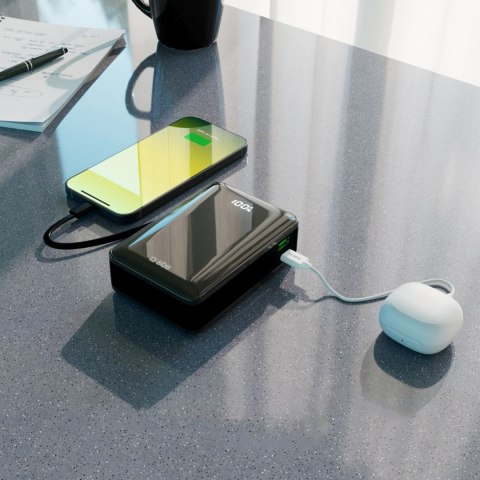 Powerbank 20000mAh USB-A USB-C z wyświetlaczem wbudowanym kablem USB-C 20W - czarny SBS
