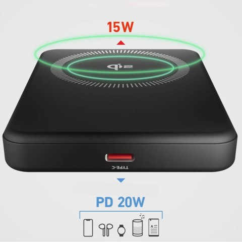 Powerbank bezprzewodowy Mag Power Qi2 5000 mAh MagSafe USB-C PD 20W- czarny SBS