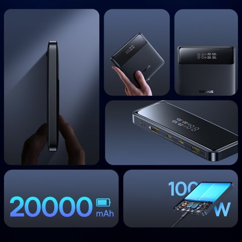 Powerbank z wyświetlaczem Blade H1 20000mAh USB-A USB-C 100W - czarny BASEUS