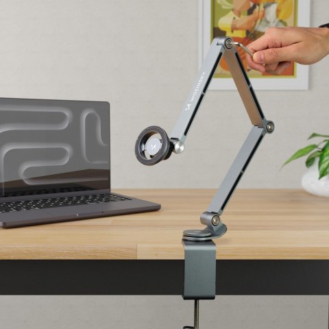 Uchwyt magnetyczny biurkowy 360 składany na telefon tablet - szary WOZINSKY