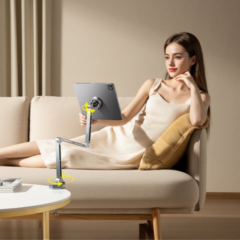 Uchwyt magnetyczny biurkowy 360 składany na telefon tablet - szary WOZINSKY