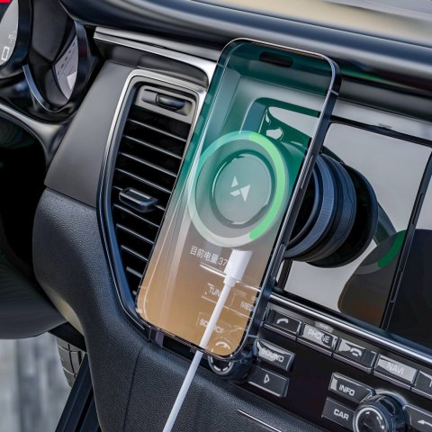 Uchwyt samochodowy z ładowarką Qi kompatybilny z MagSafe 15W - czarny WOZINSKY