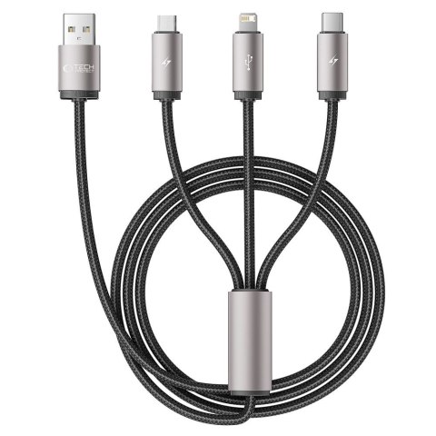 Kabel przewód 3w1 USB-A - Lightning / USB-C / micro USB 1m - szary Tech-Protect