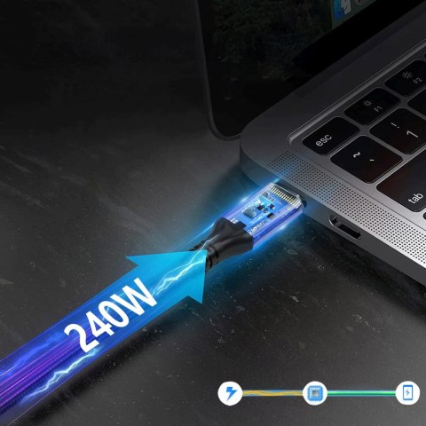 Kabel przewód USB-C Thunderbolt 4 240W 2m 4K - czarny WOZINSKY