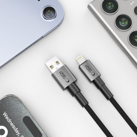 Kabel przewód UltraBoost DNA USB-A - iPhone Lightning 15W 2.4A 100 cm - szary Tech-Protect