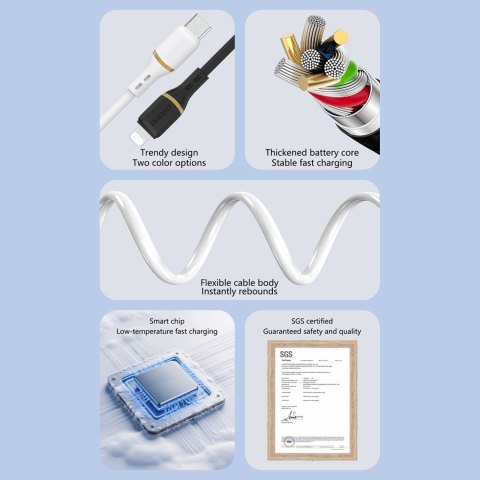 Kabel przewód silikonowy USB-A - USB-C 5A 1m - biały DUDAO